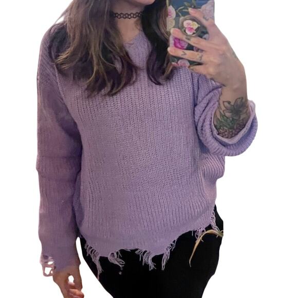 💜 Lavender Distressed Knit Sweater – Size S - Picture 6 of 6